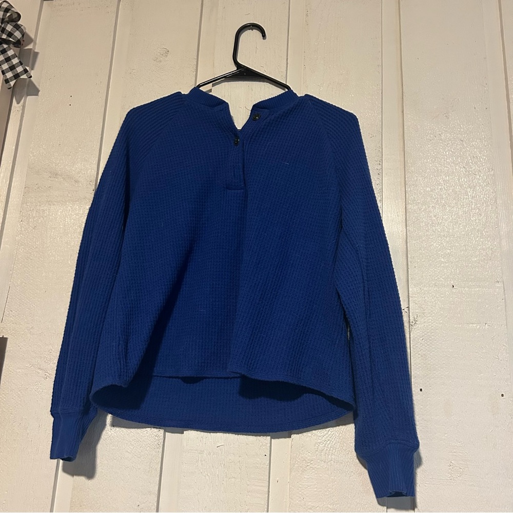 Old Navy Blue Relaxed Button Down Shirt with Mandarin Collar